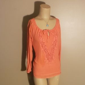Trendy Boho Chic Coral Blouse Size Medium